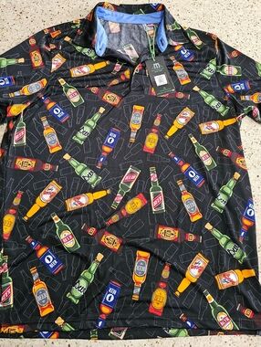 Novelty Beer Bottle Print Polo — Black Background